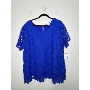Emily Daniels Womens Blue Layered Crochet Tunic Top Plus Size 2X NWT